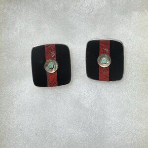 Tabra Tunoa Vintage Post Silver Earrings - Onyx Jasper, Turquoise, and Silver